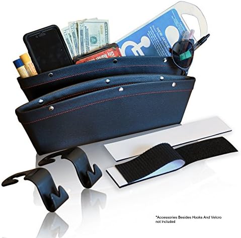 Ordenado Lifestyles- Car Pocket Organizer and Seat Gap Filler - Car Interior Accessories (Bonus 2 Headrest Hooks, 2 Large Velcro)- Black, Set Of 2