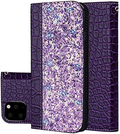 Yiherfree Crocodile Texture Glitter Powder Horizontal Flip Leather Case with Card Slots & Holder for iPhone 11 Pro Max(Black) Purple