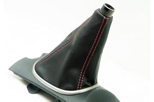 KARDESIGNERS Fits 2002-2006 Acura RSX Real Black Leather Manual Shift Boot with Red stitching. (Skin Only)