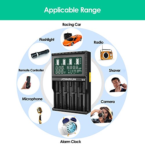 LCD Display Speedy Universal Battery Charger, WAAO Joinrun S4 Smart Charger for Rechargeable Batteries Ni-MH Ni-Cd A AA AAA C, Li-ion 18650 26650 26500 22650 18490 17670 17500 RCR123