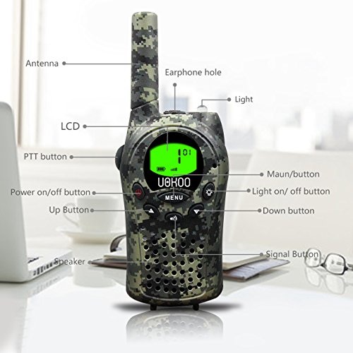 Kids Walkie Talkies, UOKOO Two-Way Radios 22 Channels and Back-lit LCD Screen (up to 6KM in open areas) Walkie Talkies for Kids (1 Pair) Camo T668