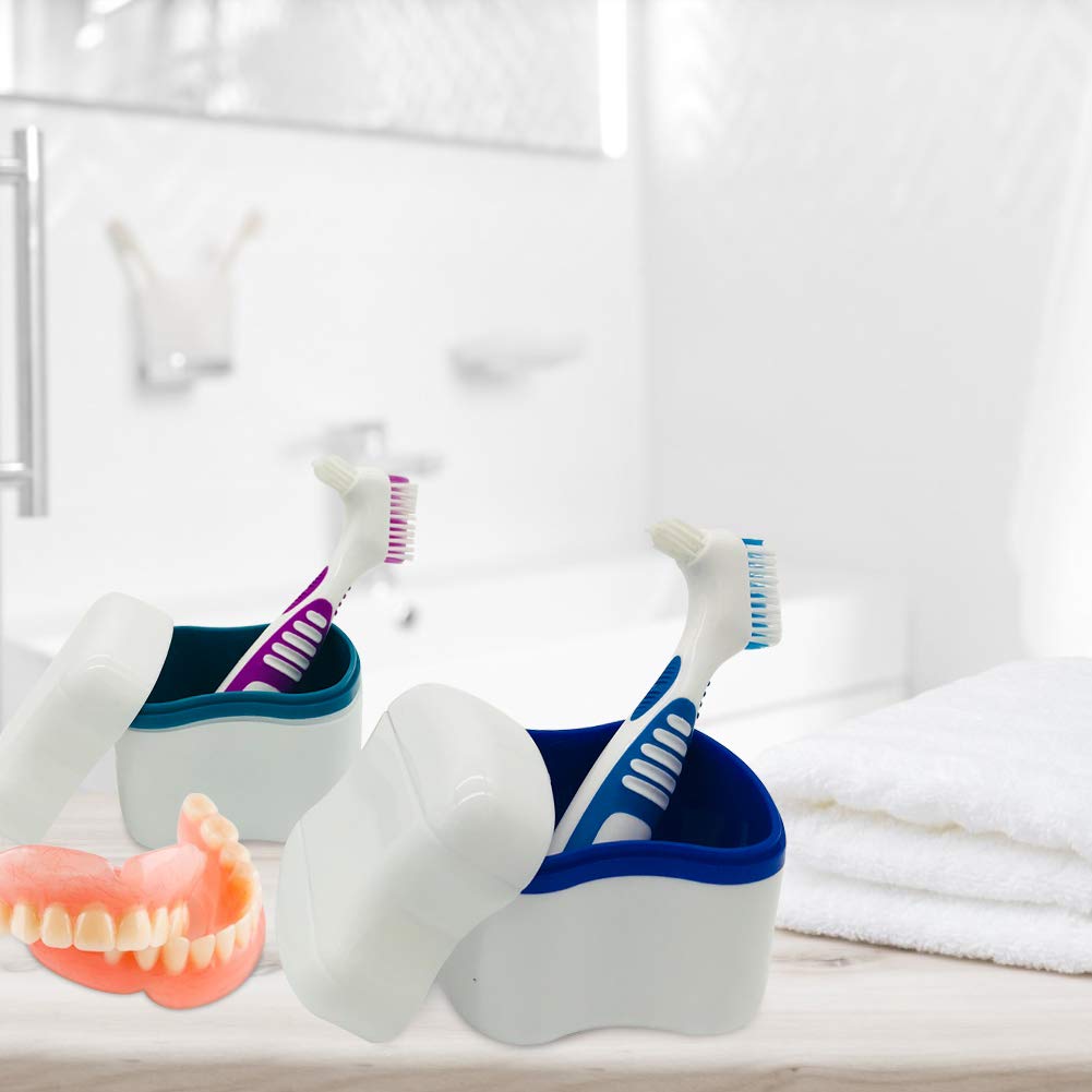 2 Denture Bath Cases with 2 Denture Cleaner Brushes, Denture Holder Brush Retainer Case, Dentures Container with Removable Strainer Basket Holder : Beauty
