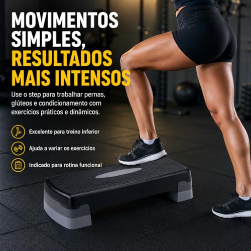 Step De Treino Premium com 2 Andares Ajustável Plataforma Antiderrapante Resistente Versátil Durável Ideal Para Treino Funcional Aeróbica Fitness Cardio Casa Academia