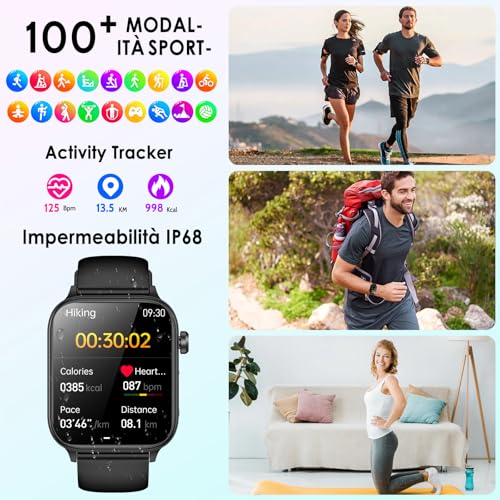 2026 Nuovo Smartwatch Uomo Donna ECG/Pressione Sanguigna/Acido Urico/Sonno/Cardiofrequenzimetro/Temperatura Corporea/BMI/Emozioni/Fatica,1,96"Orologio Salute con Telefono/Pulsante SOS,iOS Android
