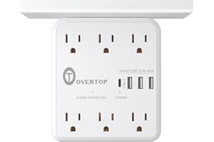 Overtop Power Charger with Shelf, Wall Outlet Extender Surge Protector with 6 AC Outlets, 4 USB Ports(1 USB C) Plug Expander Charger Shelf with Storage for Home, Dorm