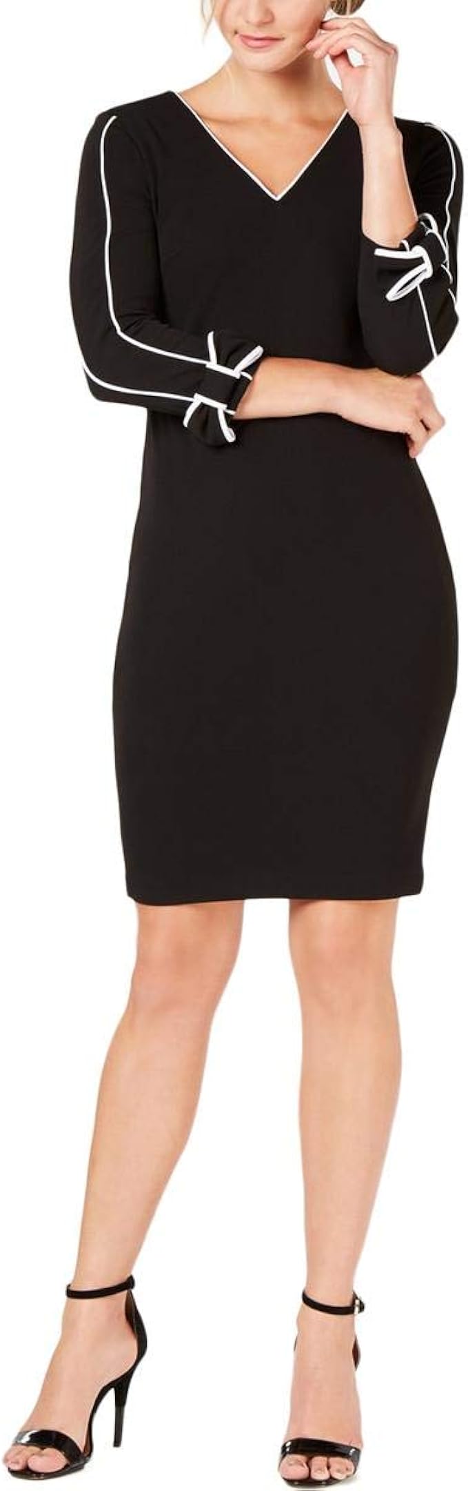 CALVIN KLEIN Women's Petite Piped Bow Detail Sleeves Sheath