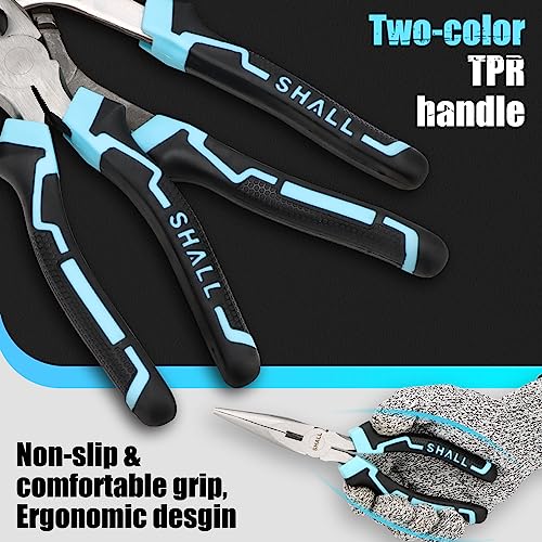 Shall 4-Piece Pliers Set, Pliers Tool Set, 6-inch Side Cutters, 8-inch Needle-Nose Pliers, Two-Tone TPR Handle, Roll-Up Storage Case Included