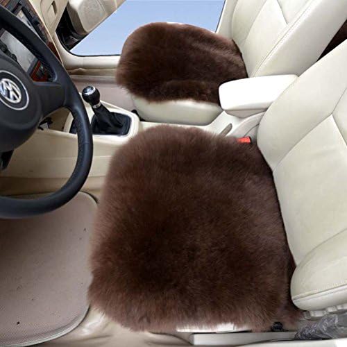 Australian Genuine Sheepskin Car Seat Cushion with Airbag Compatible 1 Pair Car Seat Covers (1 pair, coffee)