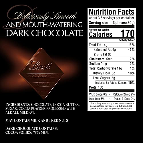 Lindt EXCELLENCE 78 Cocoa Dark Chocolate Bar, Mother's Day Chocolate