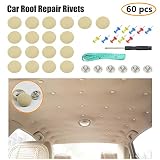 EZYKOO 60 pcs Car Roof Headliner Repair Button, Auto Roof Snap Rivets Retainer Design for Car Roof Flannelette Fixed, with Installation Tool and Fit All Cars(Beige Flannelette)