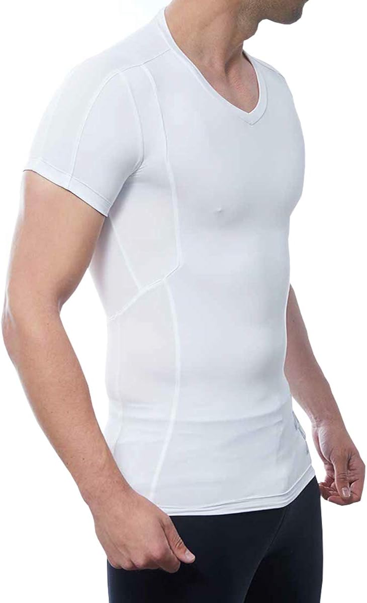 DROPSKIP Men's Slimming Body Shaper Compression Shirt, Mens Undershirt Shapewear White: Clothing