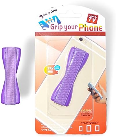 Grip Your Cell Phone Ultra Slim Grip for Smartphone, iPhone, Mini Tablet Hold your Device with just a Finger - Secure Grip for Text, Photos and Selfies by Sling Grip (Purple)