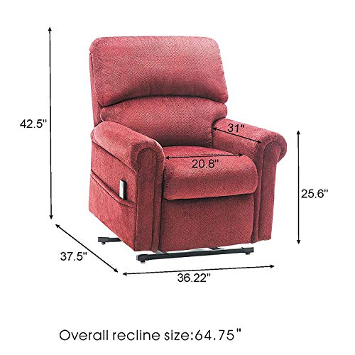 Electric Lift Chair 380 LB Heavy Duty,JULYFOX Infinite Position Oversize Lift Recliner Sofa Lifts You Up W/ 2 Button Remote Upholstered Tufted Velvet Stand Up Lift Chair Living Room Chair Wine Red