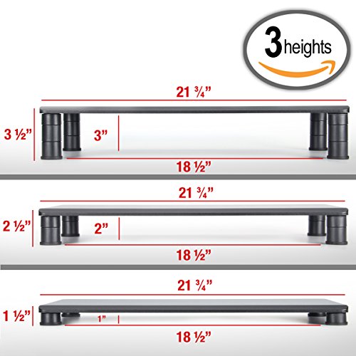 Adjustable Wood and Plastic Monitor Stand Riser; Adjusts to 3 Heights, 21.75" x 11" for LCD Flat Screen TV, Fax, Printer, Video Game, Xbox, PS4. Desk Stand Reduces Neck Strain; Ergonomic Workstation - Thumbnail 3