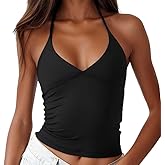 Women's Sexy Halter Deep V Neck Crop Tank Top Backless Sleeveless Slim Fitted Going Out Tops