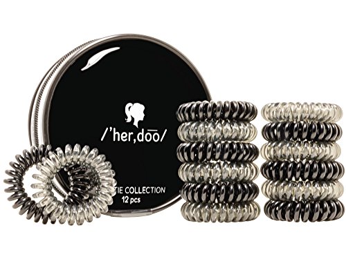 Sports Hair Ties from 'her,doo - Must for Swimming and Exercising - Great Gift for Swimmers and Workout Enthusiasts - Most Popular Size (One Size) - Various Colors to Choose from! (Black Diamonds)