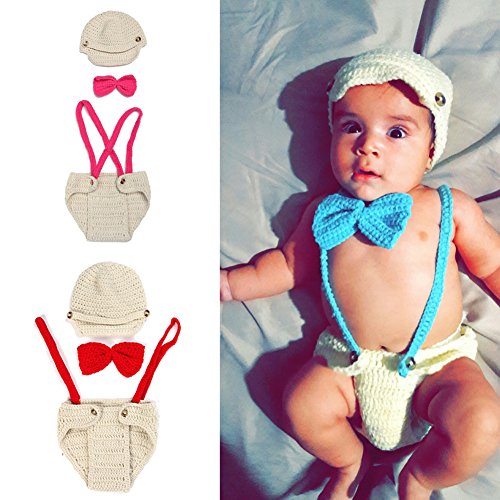 FAVOLOOK Overalls Crochet Cotton Thread Baby Beanies Hats Caps Newborn Boy Girl Photography Photo Costume Props Outfits Sets