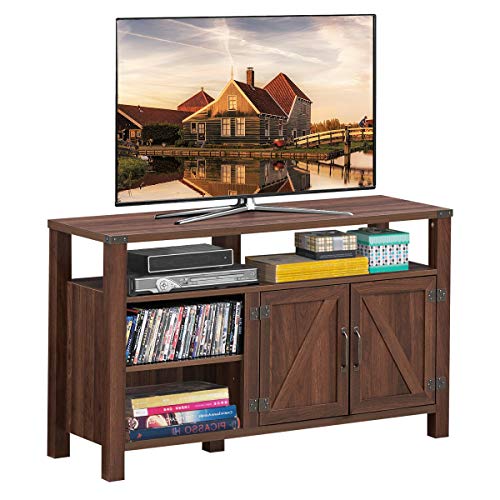 Tangkula-Farmhouse-Wooden-TV-Stand-for-TVs-up-to-55-Inches-Flat-Screen-TV-Console-Table-Cabinet-wBarn-Door-Adjustable-Shelves-Universal-Entertainment-Center-for-Living-Room-Bedroom-Walnut