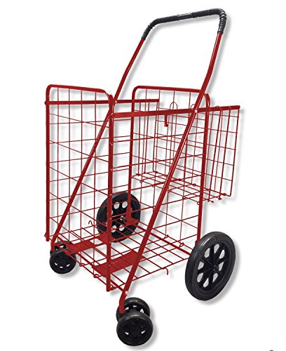 UPC 693359100417, Wellmax WM99017S Folding Shopping Cart with Double Basket and Swivel Wheels, Red