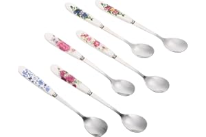 GALPADA 6pcs Coffee Stirring Spoons with Ceramic Handles Stainless Steel Small Ice Cream and Random Color