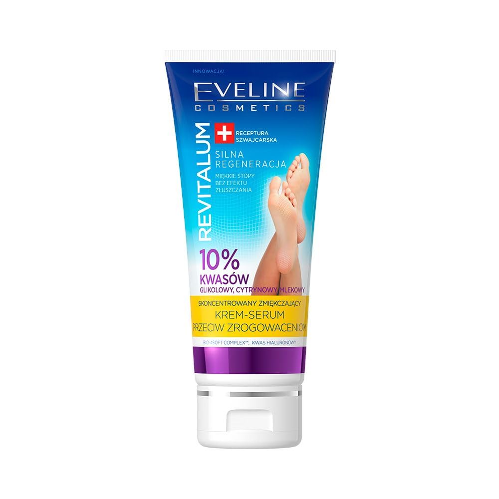 Eveline Cosmetics Revitalum Concentrated Foot Softening Cream-Serum with 10% Acids - BIO-4SOFT COMPLEX™ Technology & Hyaluronic Acid for Smooth Feet - 75ml