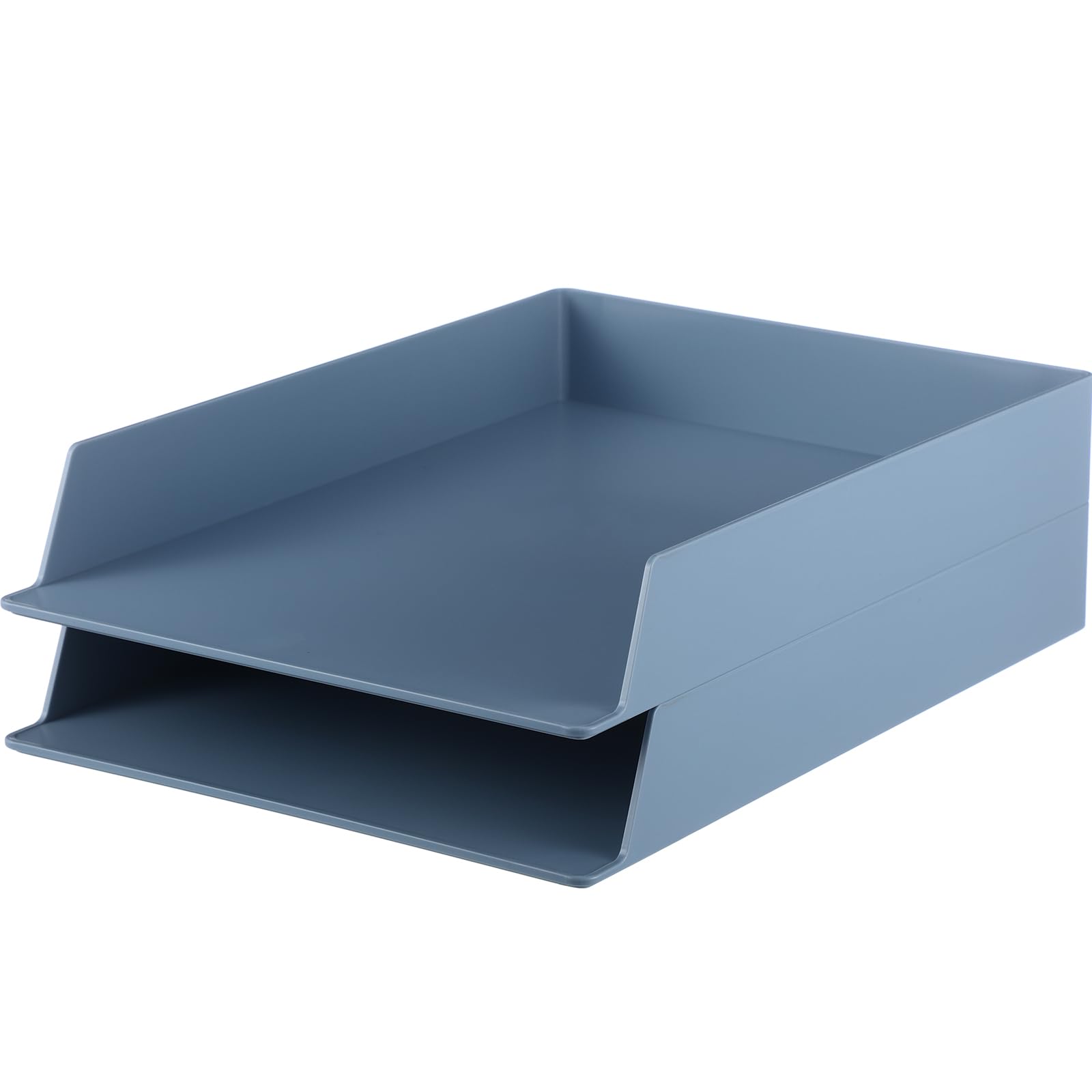Photo 1 of TecUnite 2 Pieces Stackable Letter Trays Blue Rectangular Stackable Office Letter Size Plastic Organizer Desk Tray for Desk Plastic Stacking Support for File Storage Office Classroom