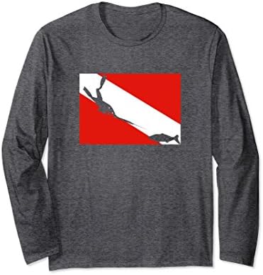 Unisex Long Sleeve Dive Flag Spearfishing T-Shirt Freediving Tee Medium Dark Heather