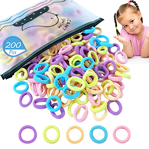 Hanyousheng Baby Hair Bands, 200 Pcs Baby Hair Bobbles, Toddler Hair Bands, Multicolour Mini Soft Elastic Cotton Hair Ties, Ponytail Holder Hair Accessories, Hair Bands for Girls Baby, Kid, Toddlers