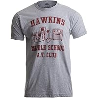 Ann Arbor T-shirt Co. Hawkins Middle School A.V. Club | Vintage Style 80s Costume AV Hawkin T-shirt-(Adult,L), Grey