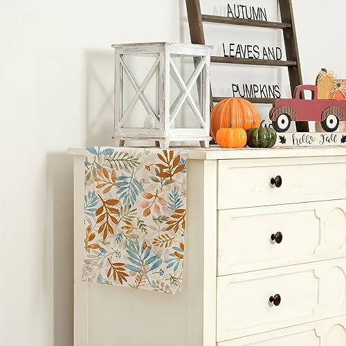 ARKENY Fall Thanksgiving Table Runner 13x72 Inches,Floral Leaves Seasonal Burlap Farmhouse Indoor Outdoor Autumn Table Runner for Home AT491-72