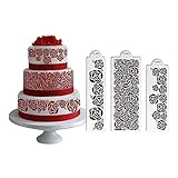 ART Kitchenware 3pcs/set Rose Flower Wedding Stencil for Cake Side Decoration Plastic Cake Border Decorating Template Tools ST-827 Beige/Semi-Transparent