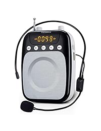 Yoceweca   Amplificador de voz con micrófono personal actualizado, 10 W, altavoz Pa recargable con radio FM, amplificador de voz perfecto para profesores, entrenadores, guías de visitas   negro y blanco