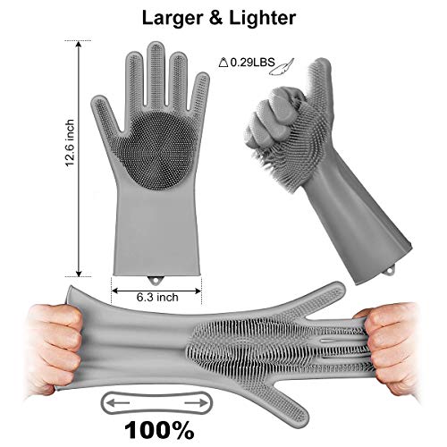 Magic Silicone Dishwashing Gloves, Reusable Cleaning Brush Heat Resistant Scrub Rubber Glove for Dish Washing, Cleaning, Kitchen, Household, Pet Hair Care - Thumbnail 6