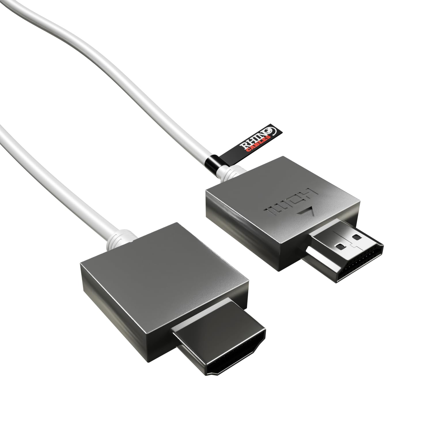 rhinocables Slim HDMI cable Ultra Thin and Flexible Skinny Cord High Speed 4K UHD and 3D Support, ARC compatible HDMI Lead for Gaming, Xbox, Playstation, Laptops, Computers, HDTV (White, 2m)
