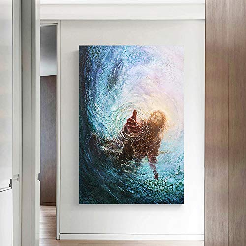 Faicai Art The Hand Of God Painting Jesus Reaching Into Water Large Canvas Wall Art Prints Modern Abstract Wall Decor Pictures Wooden Framed 32 X48 Pricepulse