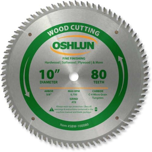OshlunSBW-100080 10-Inch 80 Tooth ATB Fine Finishing Saw Blade with 5/8-Inch Arbor