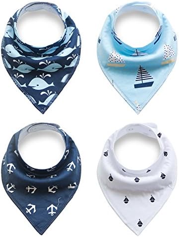 Soft Baby Bandana Drool Bibs for Drooling and Teething Babies Boys Girls 4 Pack Gift Set (Anchor and Boat)