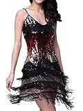 Vijiv Women's Adjustable Strap Gradient Sequin Fringe Dance Party Dress, Black, XS/S
