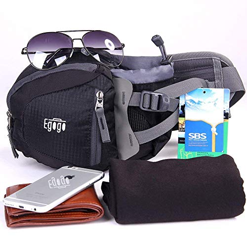 EGOGO Travel Sport Waist Pack Fanny Pack Bum Bag Hiking Bag with Water Bottle Holder S2209 (Black)