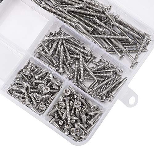 400 Stück M3 Flachkopf-Blechschrauben Kit, 304 Edelstahl Kontermutter Holzgewinde Nägel Kreuzschlitzschrauben Sets mit… – Bild 6