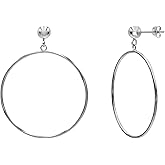 Sterling Silver Polished Open Round Drop Hoop Earrings 5mm Bead Post Dangle Earrings for Women