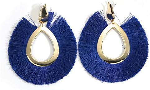 Women's Colorful Bohemian Thread Tassel Drop Hoop Oval Gold Plated Dangling Earrings Jewelry for Costume Statement Fashion Wedding Engagement Christmas Birthday Valentines Day Gifts
