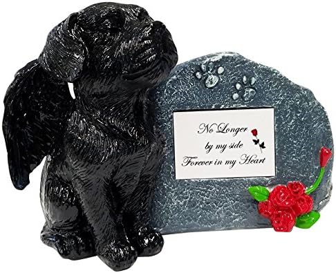 No Longer by My Side Black Angel Dog Memorial Statue with Tribute Plate and Keepsake Box for Ashes by Imprints Plus (2003 blk-gray)