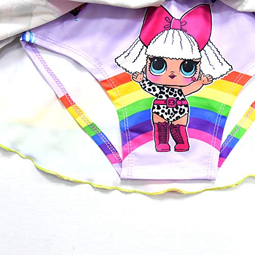 Rohero Toddler Baby Girls Swimsuits Two Piece Doll Print Ruffle Swimwear Bathing Suit for Doll Surprised (120cm/ 4-5Y, Rainbow Purple)