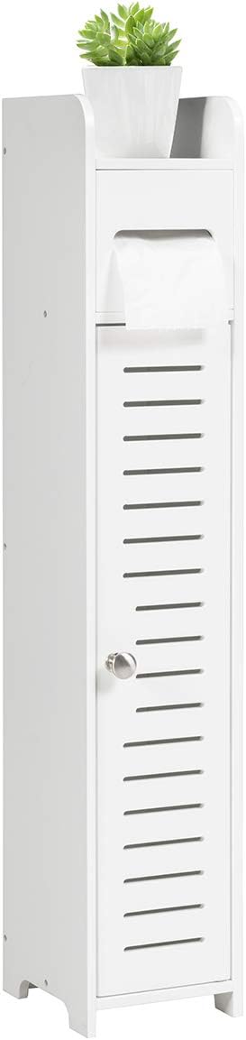 Amazon Com Tangkula Bathroom Tissue Storage Corner Floor Cabinet Compact Toilet Paper Holder Stand With Door Shelves Free Standing Narrow Bath Floor Cabinet For Paper Holder Flip Top Design White Home