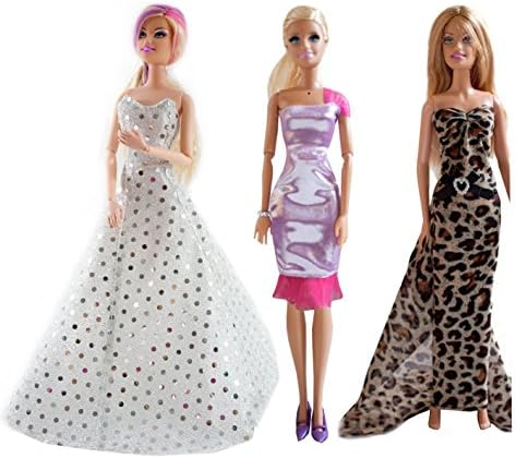 Barbie Ball Dresses Set/3 (3 Bling & Leopard Night Out Cocktail Set), Handmade Barbie Dresses - Dolls NOT Included