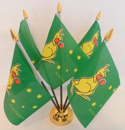 Australia Boxing Kangaroo 5 Flag Desktop Table Display With Gold Base