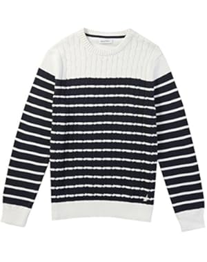 Men Striped Cable Front Sweater Pullover