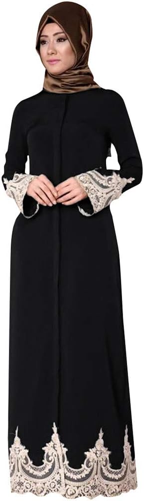 Women's Dresses🌹Middle Ramadan Eastern Turkish Fashion Full Buckle Muslim Lace Robes Muslim Long Dress