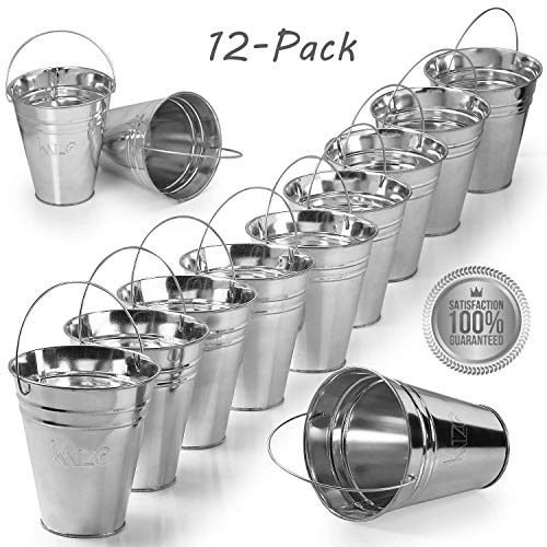 Large Galvanized Metal Buckets Bulk 12 Pack with Handle 5 X 4.5